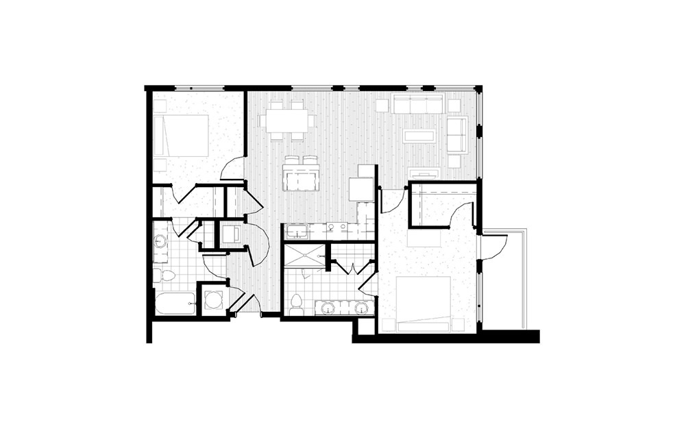 B9 - 2 bedroom floorplan layout with 2 baths and 1115 square feet. B9 - 2 bedroom floorplan layout with 2 baths and 1115 square feet.